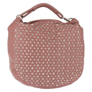 Authentic Jimmy Choo Star Studs Shoulder Bag Leather Pink Silver